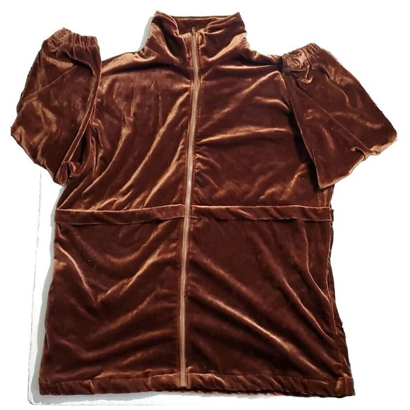 Roaman's Size 1X Brown Velvet Velour 2 Pc Pockets Elastic Waist Athleisure Set - Picture 1 of 14
